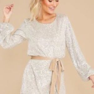 When He Sees Me Champagne Sequin Dress
LARGE / Champagne